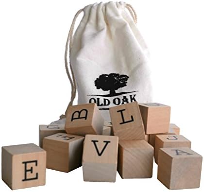 Children Natural Wooden Alphabet Blocks - Small and Simple - Educational and Creative Fun Block Set - Includes Canvas Carrying Case by Old Oak