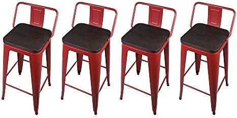 GIA 30-Inch Low-Back Bar Height Stool, 4-Pack, Red/Dark Wood Seat