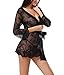 Etopstek Women Robe Lingerie Lace Kimono Sexy Nightgown Transparent Babydoll Mesh Sleepwear Set,Long Sleeve-black,Small