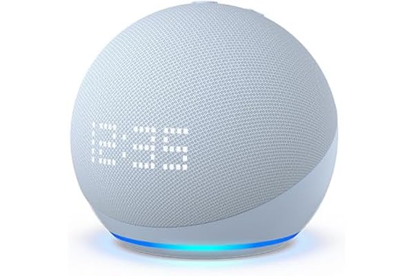 Amazon Echo Dot (5th Gen) with clock | Compact smart speaker with Alexa and enhanced LED display for at-a-glance clock, timer