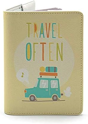 Leather Passport Cover - Passport Holder Case for Men & Women - Wanderlust Collection - Travel Gift (Travel Often - Yellow)