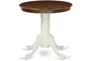 East West Furniture EMT-MLW-TP Eden Kitchen Table - a Round Dining Table Top with Pedestal Base, 30x30 Inch, Mahogany & Linen White