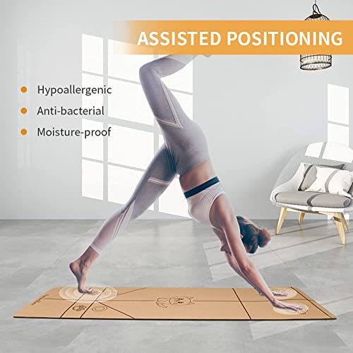 Anweller Tapis de Yoga en liège antidérapant en Caoutchouc Naturel, Tapis de Sport écologique avec Sangle de Transport et Sac de Transport Tapis de Gymnastique pour Salle de Gym, Sport en Plein air