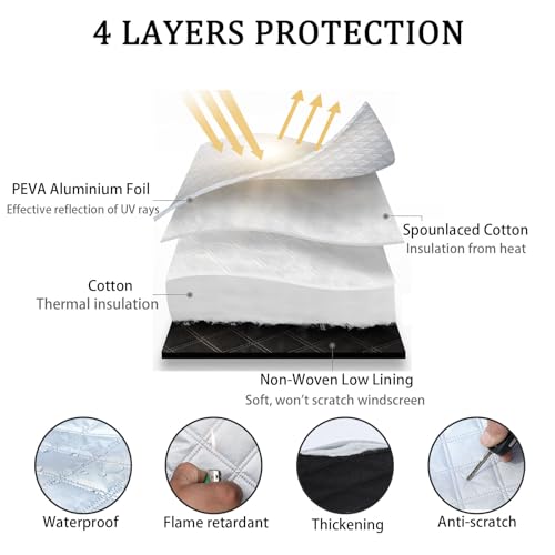 NOYVYDS Car Front Windshield Sunscreen, Car Windscreen Cover Against UV Rays and Heat, Magnetic, Universal for Most Vehicles, 199 x 127 cm, Silver