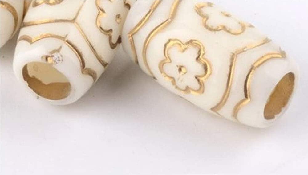 Dreadz Cream and Gold Acrylic Tribal Hair Beads (6mm Hole) x 3 Bead Pack