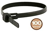 Monoprice Releasable cable tie 6 inch 50LBS, 100pcs/Pack - Black