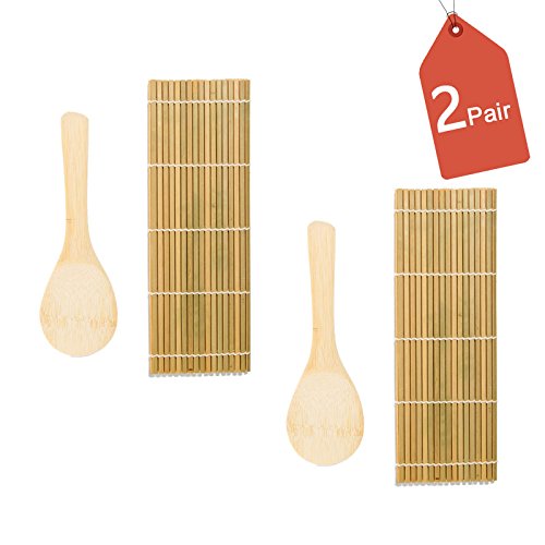 GAKA Bamboo Sushi Kit Easy Sushi Set Including 2 Natural Rolling Mats,2 Rice Paddles,100% Bamboo Made Utensils,Best for Sushi Lovers set of 2 - Thumbnail 4