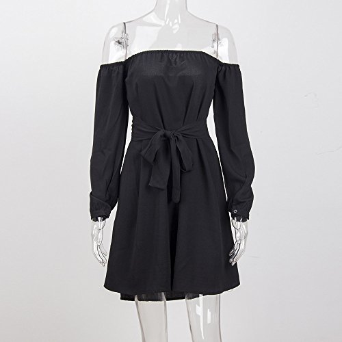 kaifongfu Short Dress,Women Off Shoulder Long Sleeve Elastic Stretchy Bodycon Mini Dress (L, Off Shoulder Black)