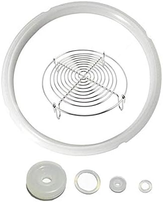 Power Pressure Cooker Sealing Ring Silicone Gasket for 5 & 6QT IP Model with 5 inch Steamer Rack,Set of 6 Pressure Cooker Accessories (Clear Seal Ring +Steamer Rack)
