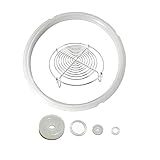Power Pressure Cooker Sealing Ring Silicone Gasket For 5 & 6QT IP Model With 5 inch Steamer Rack,Set of 6 Pressure Cooker Accessories (Clear Seal ring +Steamer Rack)