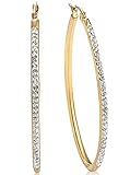 Jstyle Women's Stainless Steel Gold Tone Hoop Earrings for Girls Oval Rhinestone Piercing 30MM