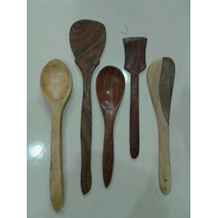 Onlineshoppee Wooden Spoon Set 1 Frying, 1 Serving, 1 Spatula, 1 ...
