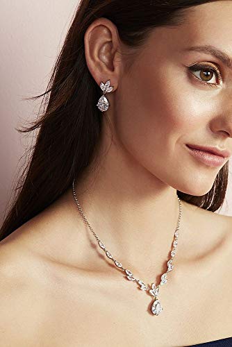 David's Bridal Leafy Cubic Zirconia Necklace and Earring Set Style 150544NE, Silver