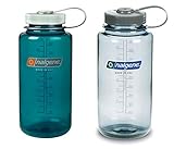 Nalgene 32 ounce (32oz) Wide Mouth (WM) Water Bottles - Set of 2 (Trout and Seafoam)