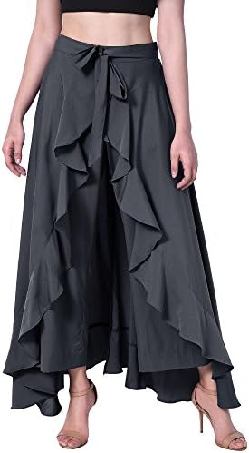 Poshak American Crepe Solid Women's Layered/Ruffle Palazzo with One Waist Tie Band and Side Zipper