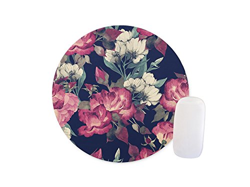 Flowers On A Black Background Round Mouse Pad Customized Non Slip Rubber Round Mouse Pad Non Slip Rubber Mouse Pad Gaming Mouse Pad