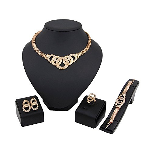 Spiritlele 4 PCS Crystal Jewelry Set Golden Chain Necklace Bracelet Ring Earrings Set For Women