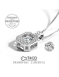 T400 - Collar con colgante de plata de ley 925 con piedra de diamante de imitación y circonita cúbica de Swarovski, regalo para mujer