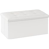 Youdesure White Folding Storage Ottoman Bench, Faux Leather Footrest for Living Room, Ottoman with Storage Padded Seat for Bedroom, Holds up to 350lbs