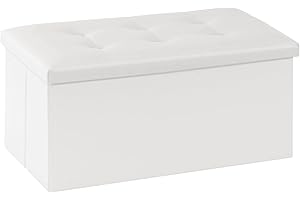 Youdesure White Folding Storage Ottoman Bench, Faux Leather Footrest for Living Room, Storage Bench with Padded Seat for Bedroom, Holds up to 350lbs