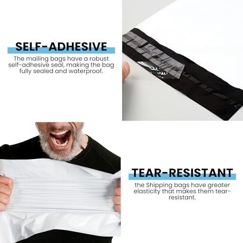 100 Shipping Bags 38 x 52 cm White Plastic Envelopes Opaque Self Adhesive Waterproof and Strong Packaging Envelopes Packaging for Clothes, Books, Shoes and Mailing Packages