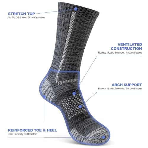 Niorasen Men's Cotton Crew Work Socks, 5 Pairs Cushioned Boot Moisture Athletic Socks for Hiking Sports Running
