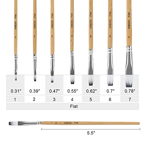 HIBOO Paintbrush Set-7 Flat Art Nylon Hair Artist Painting Brush for Acrylic Watercolor and Gouache Painting (Black & White Tip)