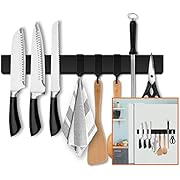 LERJU Fridge Applicable 17 Inch Double Sided Magnetic Knife Holder - Stainless Steel Knife Strip With Powerful Magnetic Pull Force - Use as Kitchen Knife Holder, Knife Rack & Tool Holder - Matte Black