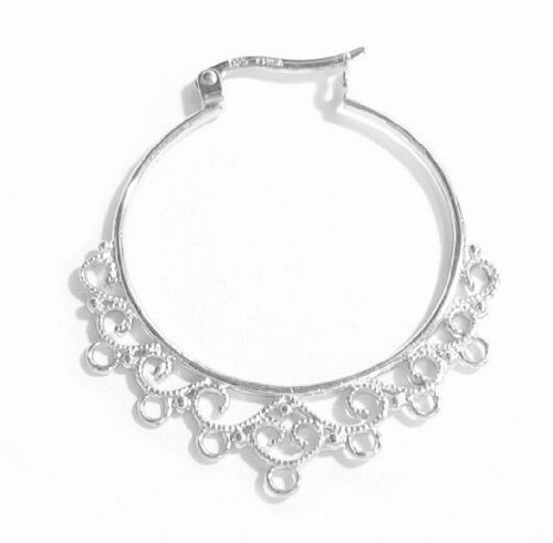 2 pcs .925 Sterling Silver Filigree Chandelier Charm Link Earring Connector 40mm / Findings / Bright