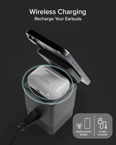 SBS Power Dock 6in1 100W USB-C, Wireless Charging 15W, Compatible with MagSafe, Power Delivery (PD 3.0 PPS), Charging Station with 2 Retractable Cables, Adapter for Laptop, iPhone, AirPods, Black | Power Delivery (PD 3.0 PPS) Charging Station with 2 Retractable Cables Adapter for Computer, iPhone, Black