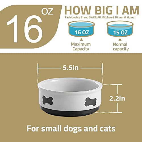 thumbnail image 2 of Sweejar Ceramic Dog Bowl With Bone Pattern - 15 Oz Porcelain Pet Food Dish For Puppies & Cats, Beige 2 of 11