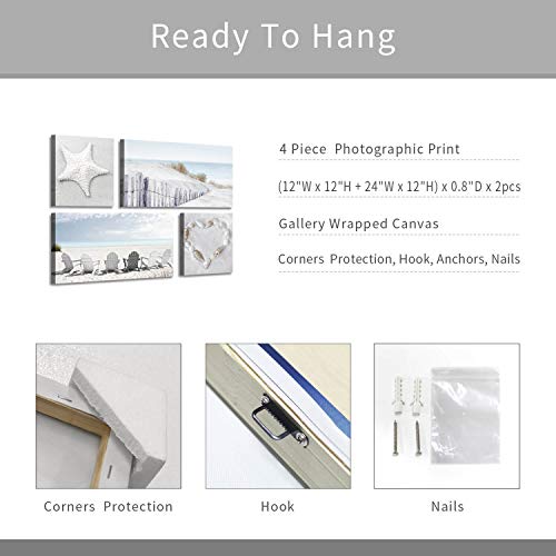 Beach Wall Art Seascape Print: Starfish & Chair on Seaside Giclee Artwork Painting on Canvas for Wall Decor(Overall 36"W x 24"H)