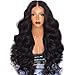 Long Curly Wigs Lace Front for Women Girls, Iuhan Black Brazilian Remy Human Hair Body Wave Lace Front Long Human Hair Wigs (Black)