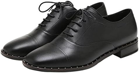 AWESOME DEW Women’s Cow Leather Square Toe Black Oxford Style Loafers Shoes Flats 8 Black