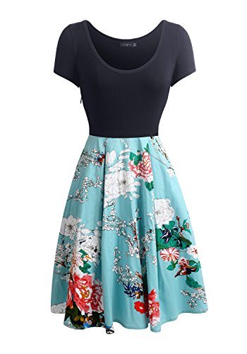 Womens summer o neck patchwork a line swing slim casual…