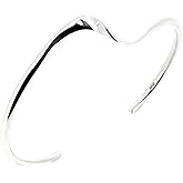 VN Jewelry Women’s Chic Sterling Silver Bangle Bracelet, Women’s Silver Cuff Wave Detail for Ladies