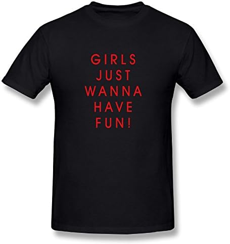 WUXJ0KKIL Men Girls Just Wanna Have Fun Particular T-Shirts Black Size XL