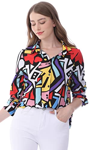 Dressy Blouses for Women Fashion, Casual Long Sleeve Button Down Shirts Tops(Mix Colors,Small)