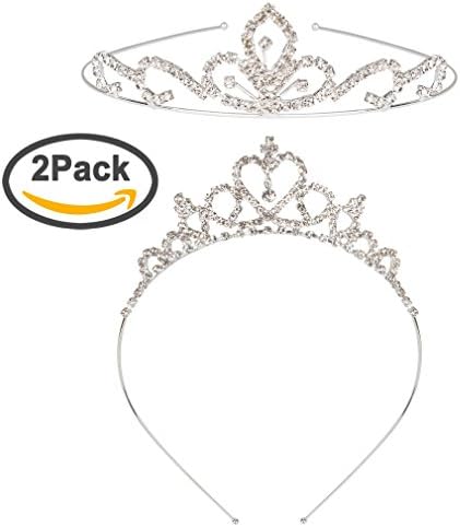 Exacoo Delicate Crystal Rhinestones Crown 2 Pack Wedding Party Children Flower Girl Heart Shaped Crown Headband Tiara