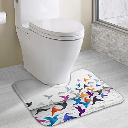 Jingclor Bath Mat Non Slip Absorbent Super Cozy Coral Velvet Bathroom Rug Toilet Carpet (15.74" X 19.29" U Contour, Paper Cranes Origami Flying)