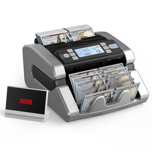 PONNOR Money Counter Machine, Cash Counterfeit Bill Detection, Dollar Euro
