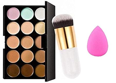 Preyansh 15 Colors Contour Concealer Palette with Makeup Puff and Foundation Brush (Multicolour)