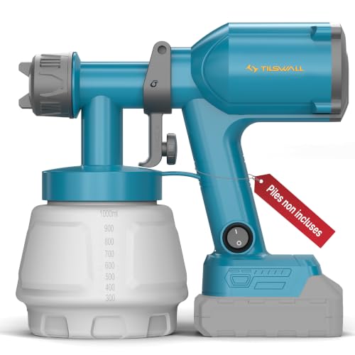 Pistolet à Peinture sans Fil Ultra Léger, Paint Sprayer Compatible Makita 18V (Non Fournies), 1000ml 120 DIN-s, 2 Buses 3 Motifs, Pistolet Peinture Électrique Bricolage Murs Meubles Clôtures