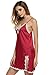 Ekouaer Women Sexy Sleepwear Lace Chemise Nightgown Full Slip Babydoll Sleepwear Satin Nighties(Red,Large)