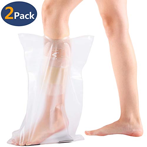 Adult Waterproof Foot Cast Wound Cover Protector with Cuttable Opening for Shower Bath (2 Pack), Reusable Watertight Lower leg Sleeve Bag Covers for Broken Foots, Legs, Plaster, Bandage, Splint & Woun