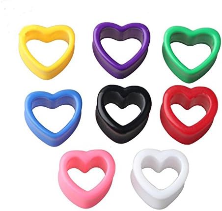 8 Pairs Heart Shape Acrylic Body Piercing Tunnel Expander Ear Plugs Assorted Color Size (4mm=6G)