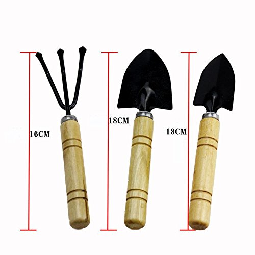 LONG7INES 3-Pack Small Garden Tool Set - Garden Triangle shovel+Square shovel+Rake for Women Shovel Rake Spade Wood Stick