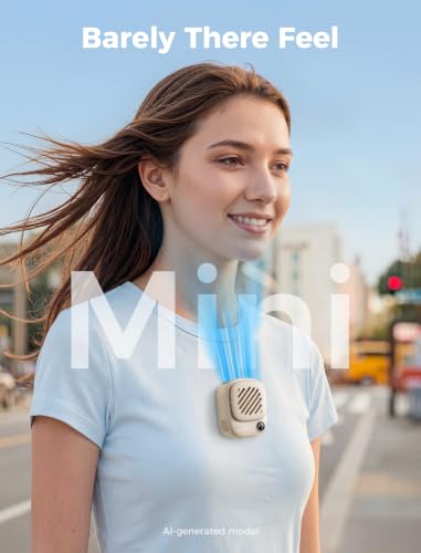 Aecooly Mini Portable Neck Fan, Mighty Hands Free Fan, Magnetic Fit Click 01 USB Rechargeable[10H Max Cooling Time], Battery Operated Wearable Personal Fan for Travel, Summer, Gifts for Women - Beige