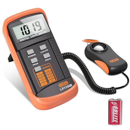 Dr.meter LX1330B Digital Luxmeter, 0-200.000 Messbereich Luxmeter mit 360° Drehbarem Sensor Beleuchtungsintensität Helligkeitsmessung für Innen und Au