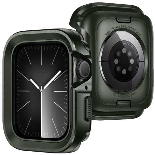 ZZDZZ 2 in 1 Hülle Kompatibel mit Apple Watch Series 9 Series 8 Series 7 45mm, Rundum Robuste Metall Rahmen Gehäuse Schutzhülle für iWatch 45mm - Armeegrün